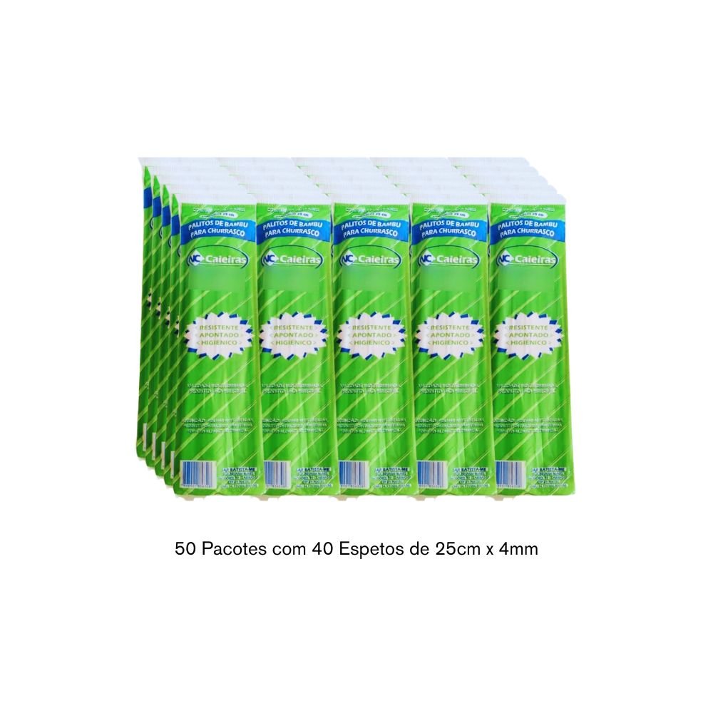 Espetos de Bambu para Churrasco de 25cm X 4mm - 50pct com 40un - 1