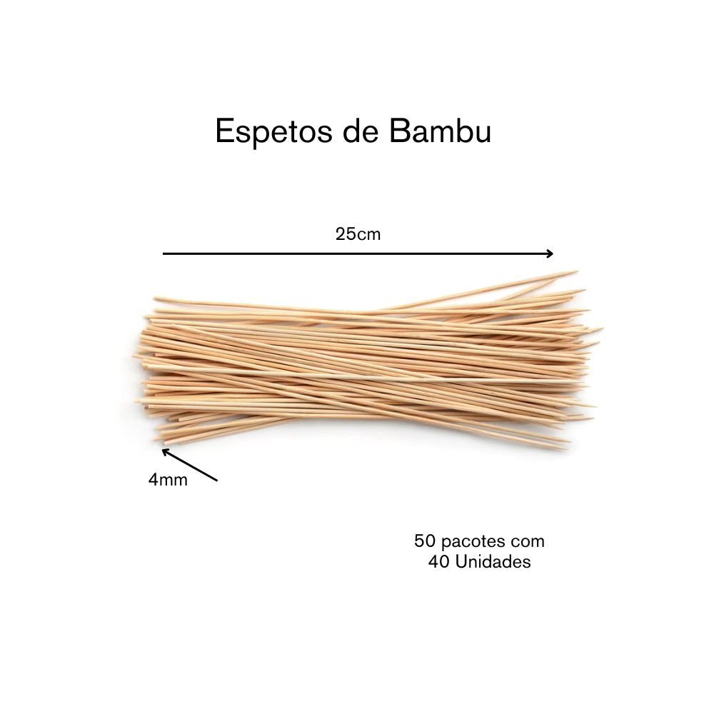 Espetos de Bambu para Churrasco de 25cm X 4mm - 50pct com 40un - 3