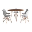 Ver imagem 6 de Mesa Jantar Redonda 110Cm Amêndoa Clips 3 Pés Com 5 Cadeiras Brancas Base Cobre - Cor: Amendoa