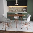 Ver imagem 1 de Mesa Jantar Redonda 110Cm Amêndoa Clips 3 Pés Com 5 Cadeiras Brancas Base Cobre - Cor: Amendoa