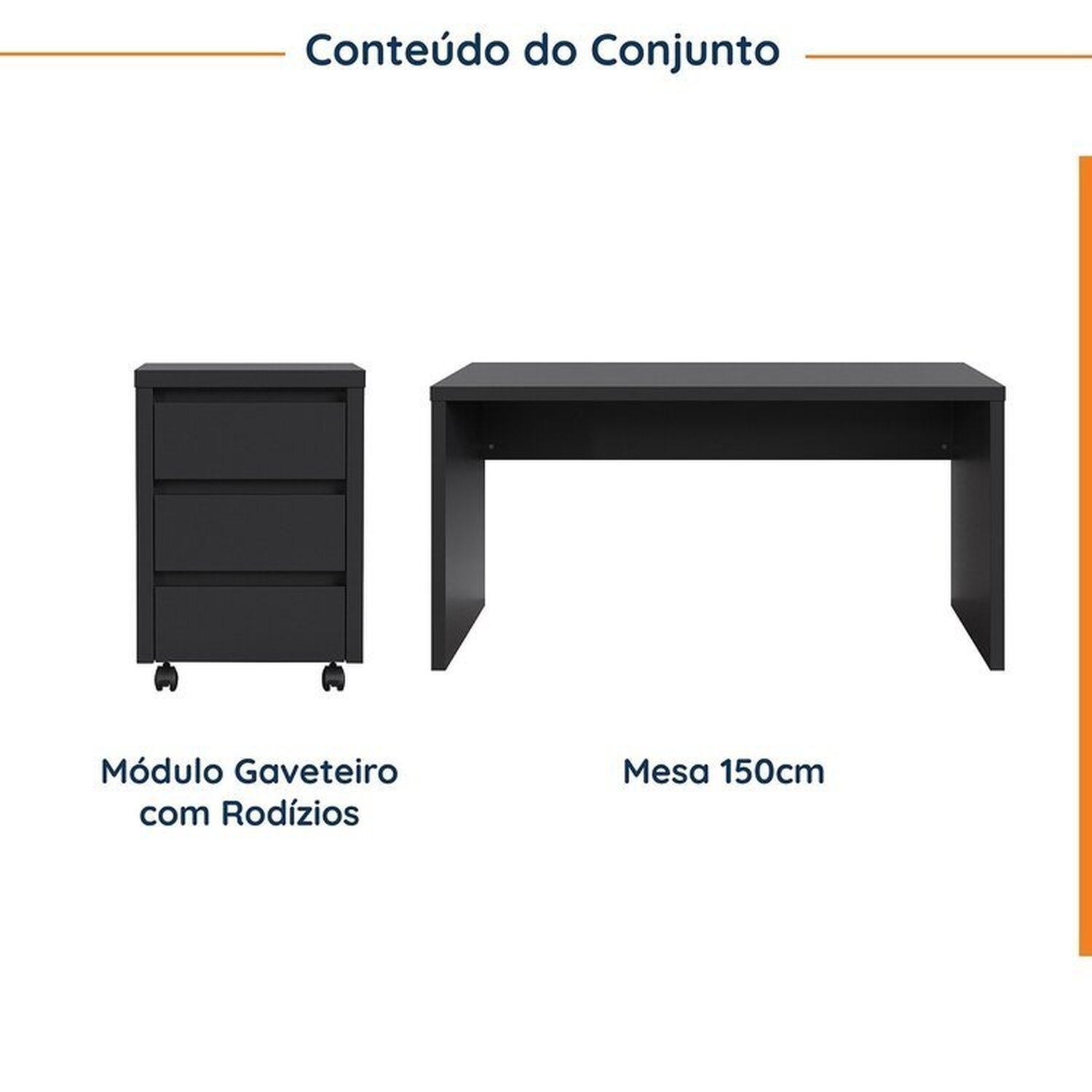 Mesa de Escritório 150cm com Gaveteiro com Rodízio Ficus Cabecasa Madeiramadeira - 2