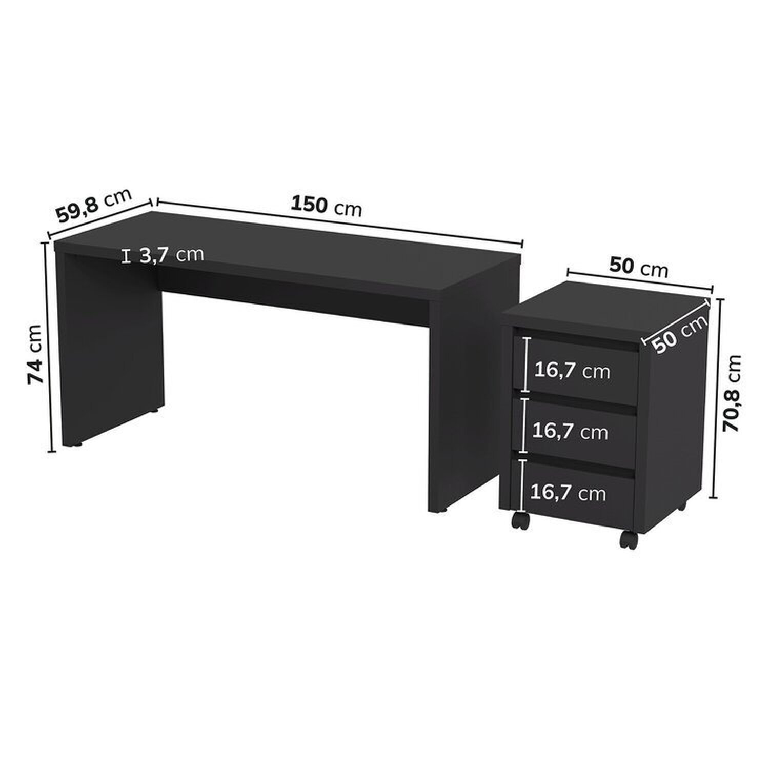 Mesa de Escritório 150cm com Gaveteiro com Rodízio Ficus Cabecasa Madeiramadeira - 3