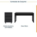 Ver imagem 2 de Escrivaninha Mesa Escritório com Gaveteiro com Rodízio Ficus 150cm CabeCasa MadeiraOriginals Preto