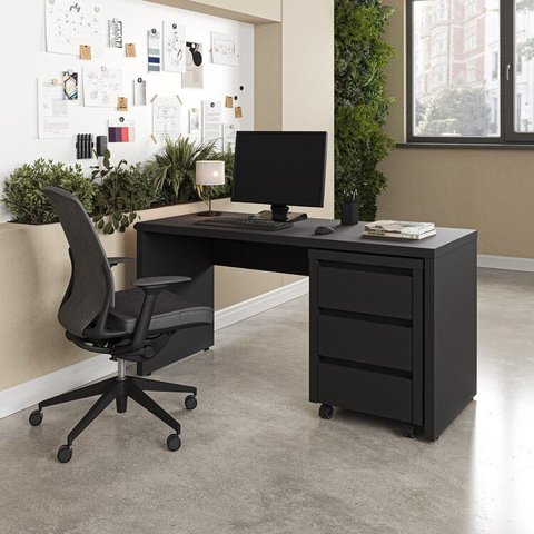 Escrivaninha Mesa Escritório com Gaveteiro com Rodízio Ficus 150cm CabeCasa MadeiraOriginals Preto