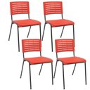 Ver imagem 1 de Kit 04 Cadeiras Empilhável Fixa Escritório Multiuso Base Preta Kimi P03 Vermelho - Lyam Decor