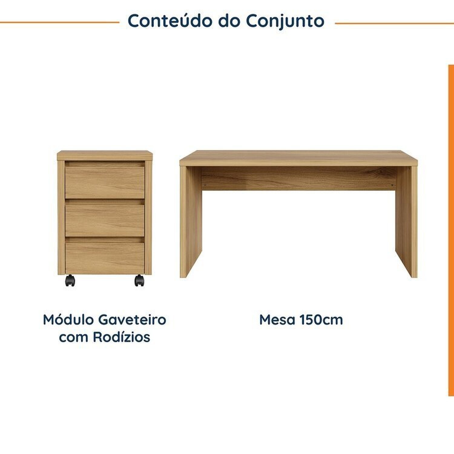 Mesa de Escritório 150cm com Gaveteiro com Rodízio Ficus Cabecasa Madeiramadeira - 2