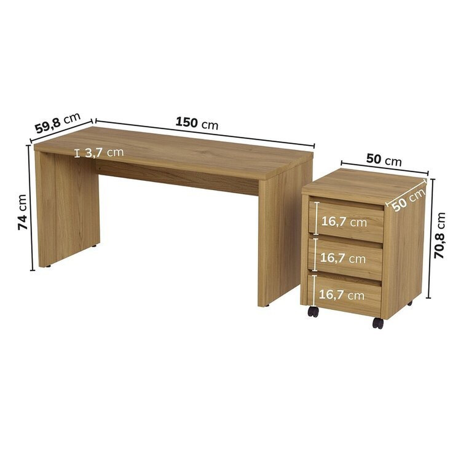 Mesa de Escritório 150cm com Gaveteiro com Rodízio Ficus Cabecasa Madeiramadeira - 3