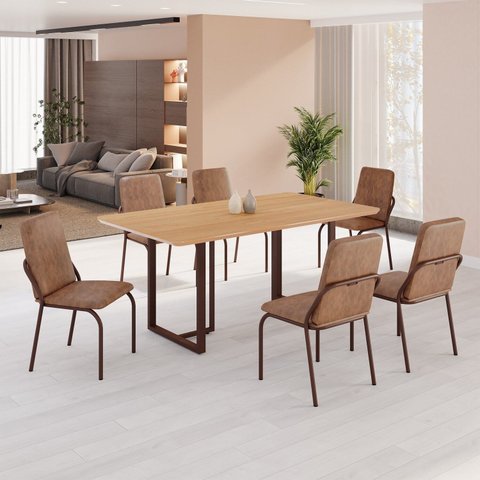 Conjunto Sala de Jantar Mesa 160x90cm Base Lunna Tampo MDF Malibu Marrom