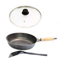 Ver imagem 1 de Frigideira Alta Antiaderente Cabo Tampa Vidro 24cm Espátula