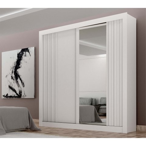 Guarda-roupa Solteiro Mdf 2 Portas de Correr 2 Gavetas com Espelho Milano Leifer Móveis:branco