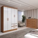 Ver imagem 1 de Guarda-roupa Solteiro Europa 4 Portas 2 Gavetas e Cômoda 6 Gavetas Cinamomo/off White - Panorama Móv