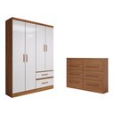 Ver imagem 3 de Guarda-roupa Solteiro Europa 4 Portas 2 Gavetas e Cômoda 6 Gavetas Cinamomo/off White - Panorama Móv