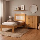 Ver imagem 2 de Cama de Solteiro e Comoda 4 Gavetas 1 Porta Mdf Bela Nature Off Decmade