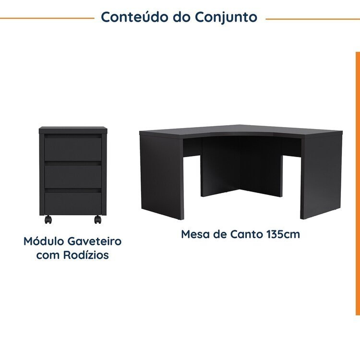 Mesa de Escritório em L 135cm com Gaveteiro com Rodízio Ficus Cabecasa Madeiramadeira - 2