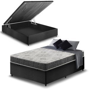 Cama Box com Baú Casal Preta + Colchão San Francisco Ortopédico Espuma D33 138x188x54cm