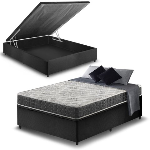 Cama Box com Baú Casal Preta + Colchão San Francisco Ortopédico Espuma D33 138x188x54cm