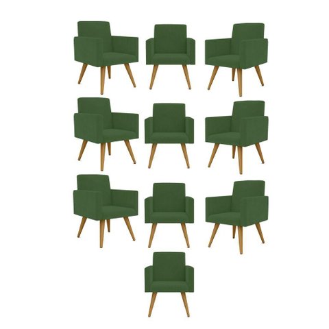 Kit 10 Cadeiras Poltronas Decorativa - Escritório - Recepção Cor:verde
