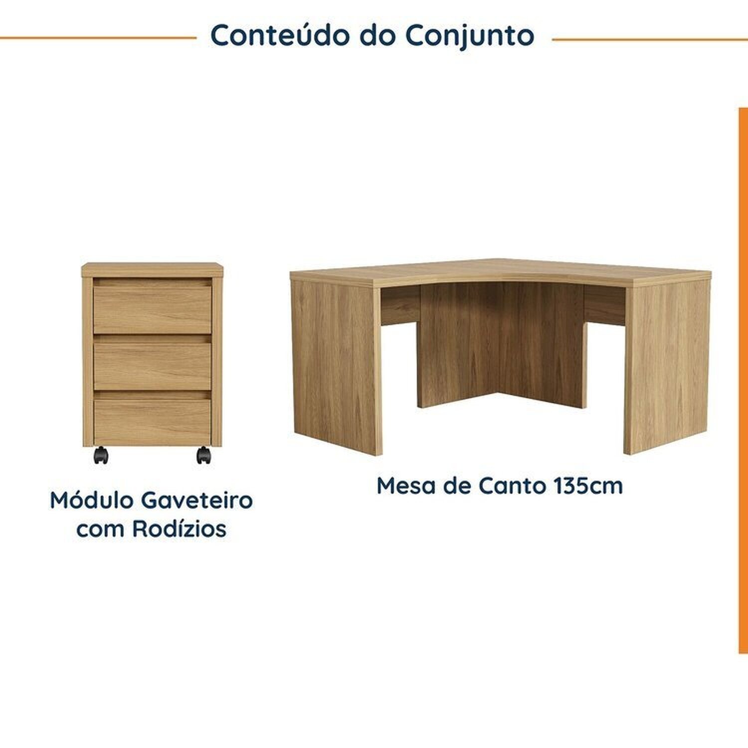 Mesa de Escritório em L 135cm com Gaveteiro com Rodízio Ficus Cabecasa Madeiramadeira - 2