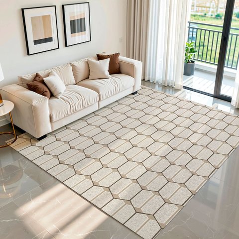 Tapete Sala Quarto Elegante Moderno Luxo Antiderrapante Decorativo Boho 2,00m X 3,00m Bege