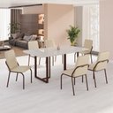 Ver imagem 1 de Conjunto Sala de Jantar Mesa 160x90cm Base Lunna Tampo MDF com Vidro Malibu Marrom/Creme