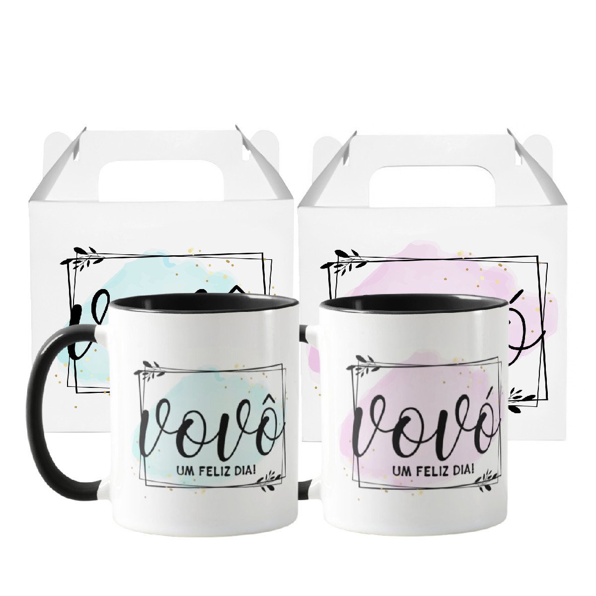 Kit Canecas Personalizadas Presente Feliz Dia Avós Vovó Vovô