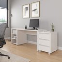 Ver imagem 1 de Escrivaninha Mesa Escritório com Gaveteiro com Rodízio e Prateleiras Ficus 120cm CabeCasa MadeiraOriginals Branco