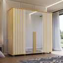 Ver imagem 1 de Guarda-Roupa Casal 4 Portas 2 Portas com Espelho Detalhe Ripado 3 Gavetas Internas 8 Pés Holanda Bege/Cinamomo/Off White