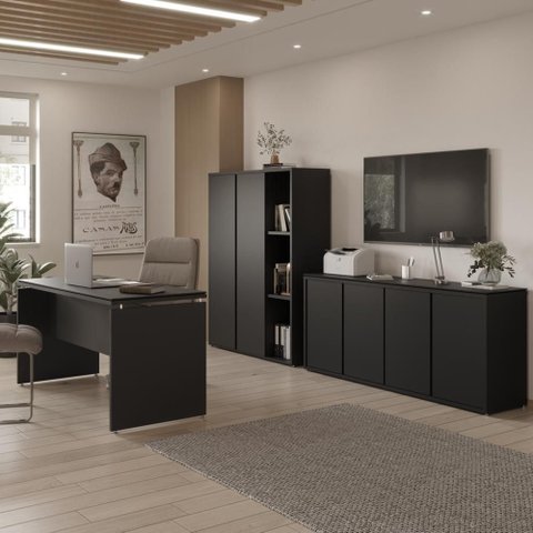 Conjunto de Escritório Office 3 Peças Mesa Balcão Armário Oslo