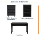 Ver imagem 2 de Escrivaninha Mesa Escritório com Gaveteiro com Rodízio e Prateleiras Ficus 120cm CabeCasa MadeiraOriginals Preto