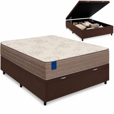 Cama Box Baú Casal Colchão de Espuma D33 Orthotec Marrom