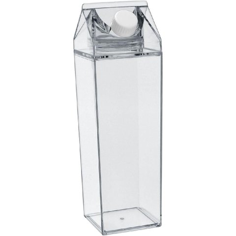 Garrafa Caixa de Leite Leiteira Home&co com Duas Tampas Acrilico 1l 26x7x7cm Transparente