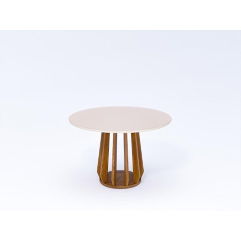 Mesa de Jantar Pitanga Redonda 1,20m com Vidro Off White e Tampo de MDF - Madeira/Off White