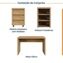 Ver imagem 2 de Escrivaninha Mesa Escritório com Gaveteiro com Rodízio e Prateleiras Ficus 120cm CabeCasa MadeiraOriginals Rovere Marrom