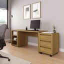 Ver imagem 1 de Escrivaninha Mesa Escritório com Gaveteiro com Rodízio e Prateleiras Ficus 120cm CabeCasa MadeiraOriginals Rovere Marrom