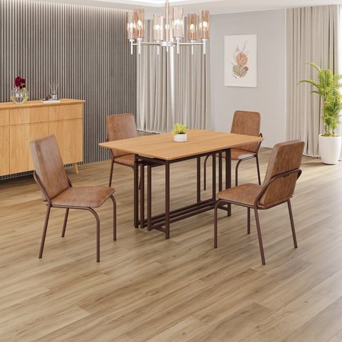 Conjunto Sala de Jantar Mesa 120x90cm Base Pérola Tampo MDF Malibu Marrom