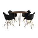Ver imagem 2 de Mesa Jantar Redonda 110cm Amêndoa Clips 3 Pés com 4 Poltronas Pretas Eames Eiffel Base Dourada