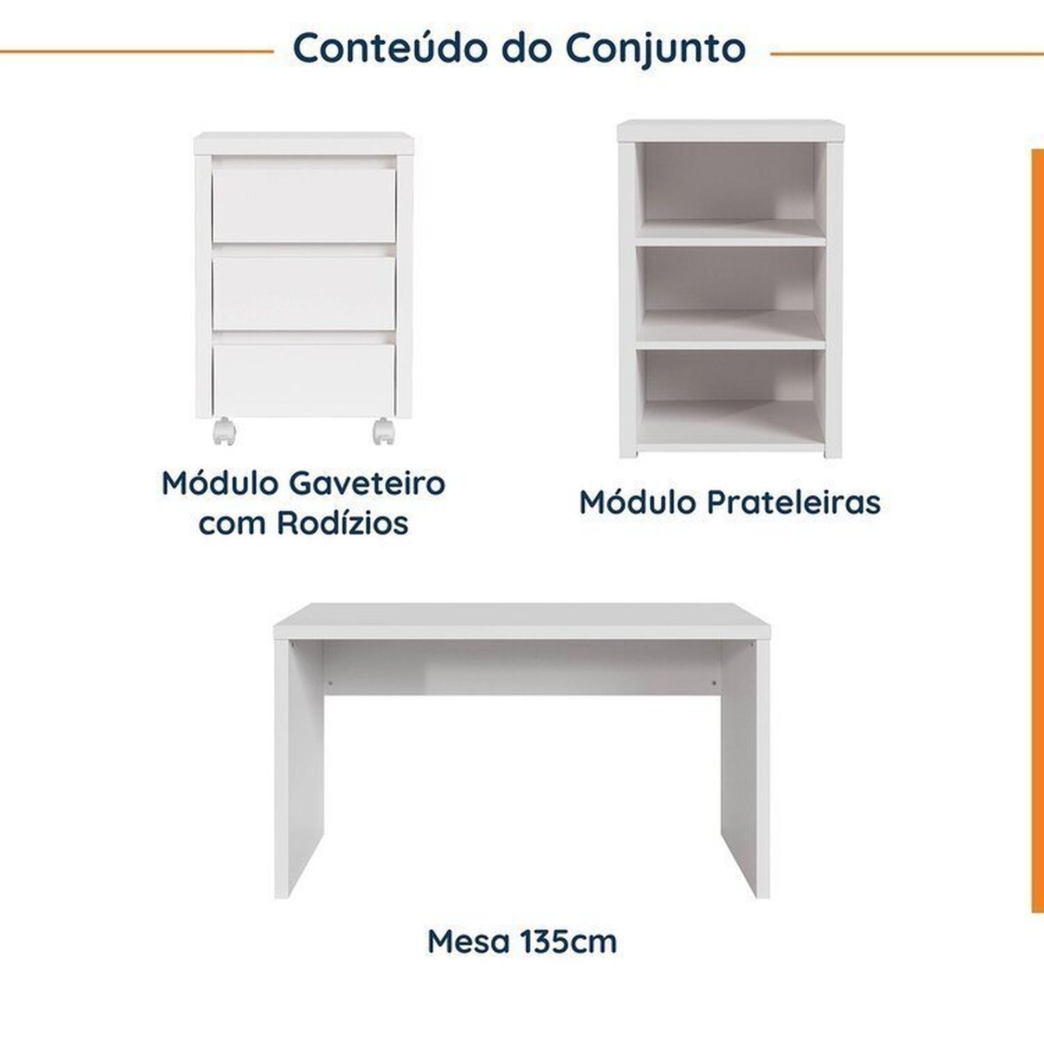 Mesa de Escritório 135cm com Gaveteiro com Rodízio e Prateleiras Ficus Cabecasa Madeiramadeira - 2