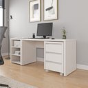 Ver imagem 1 de Escrivaninha Mesa Escritório com Gaveteiro com Rodízio e Prateleiras Ficus 135cm CabeCasa MadeiraOriginals Branco