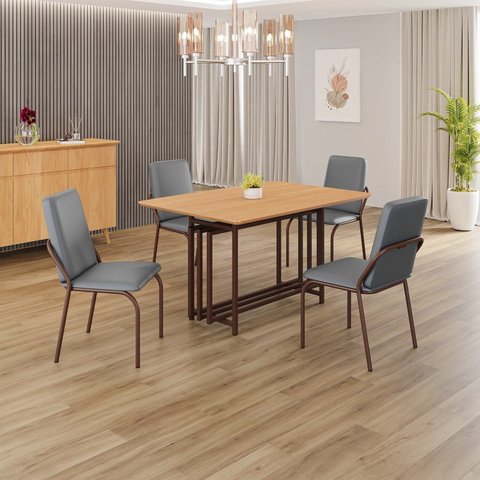 Conjunto Sala de Jantar Mesa 120x90cm Base Pérola Tampo MDF Malibu Marrom/Grafite
