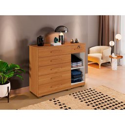 Cômoda Milão com 1 Porta e 6 Gavetas em Mdp Benetil Cinamomo - 4
