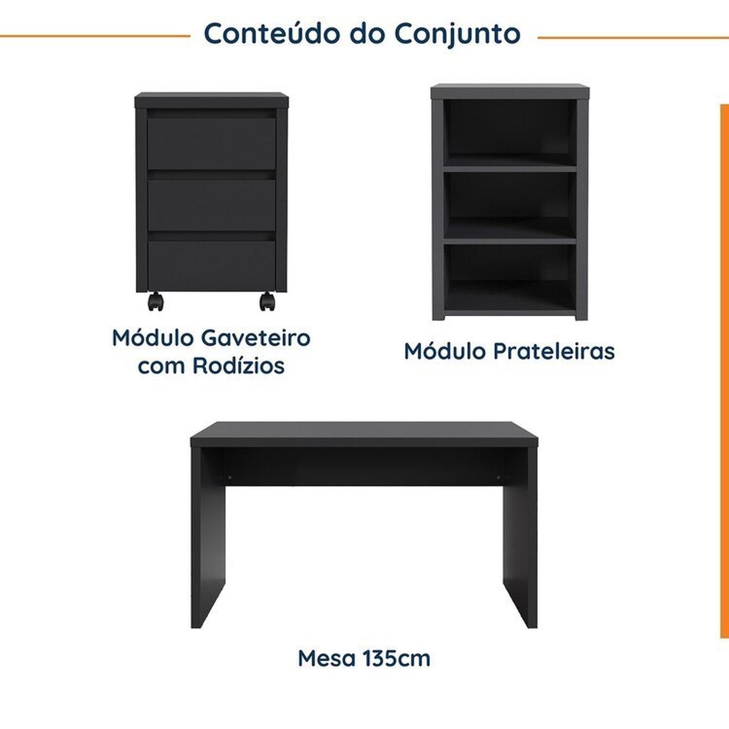 Mesa de Escritório 135cm com Gaveteiro com Rodízio e Prateleiras Ficus Cabecasa Madeiramadeira - 2