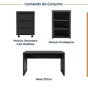 Ver imagem 2 de Escrivaninha Mesa Escritório com Gaveteiro com Rodízio e Prateleiras Ficus 135cm CabeCasa MadeiraOriginals Preto