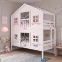 Ver imagem 1 de Beliche Infantil Casinha Dos Sonhos com Fechamento Inferior Branco em Madeira Maciça Branco | Rosa