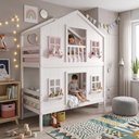 Ver imagem 2 de Beliche Infantil Casinha Dos Sonhos com Fechamento Inferior Branco em Madeira Maciça Branco | Rosa