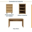 Ver imagem 2 de Escrivaninha Mesa Escritório 135cm com Gaveteiro com Rodízio e Prateleiras Ficus CabeCasa MadeiraOriginals
