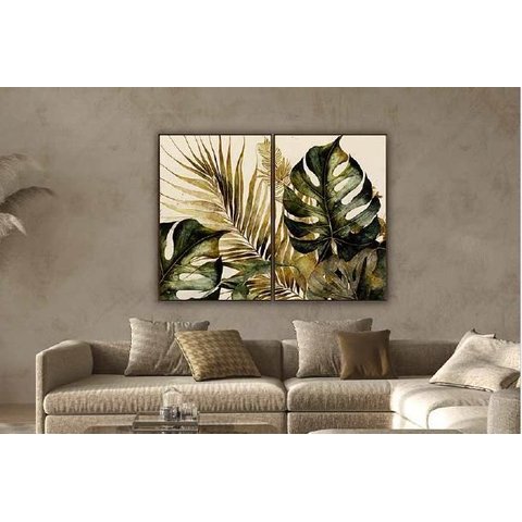 Kit 2 Quadros Decorativos Folhagem 50x70cm sem Vidro Cor:beige