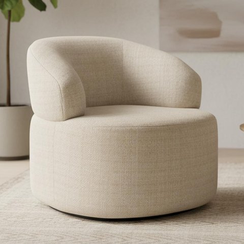 Poltrona Giratória Orgânica para Sala de Estar Living Helena L02 Linho Palha - Lyam Decor