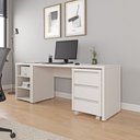 Ver imagem 1 de Escrivaninha Mesa Escritório com Gaveteiro com Rodízio e Prateleiras Ficus 200cm CabeCasa MadeiraOriginals Branco