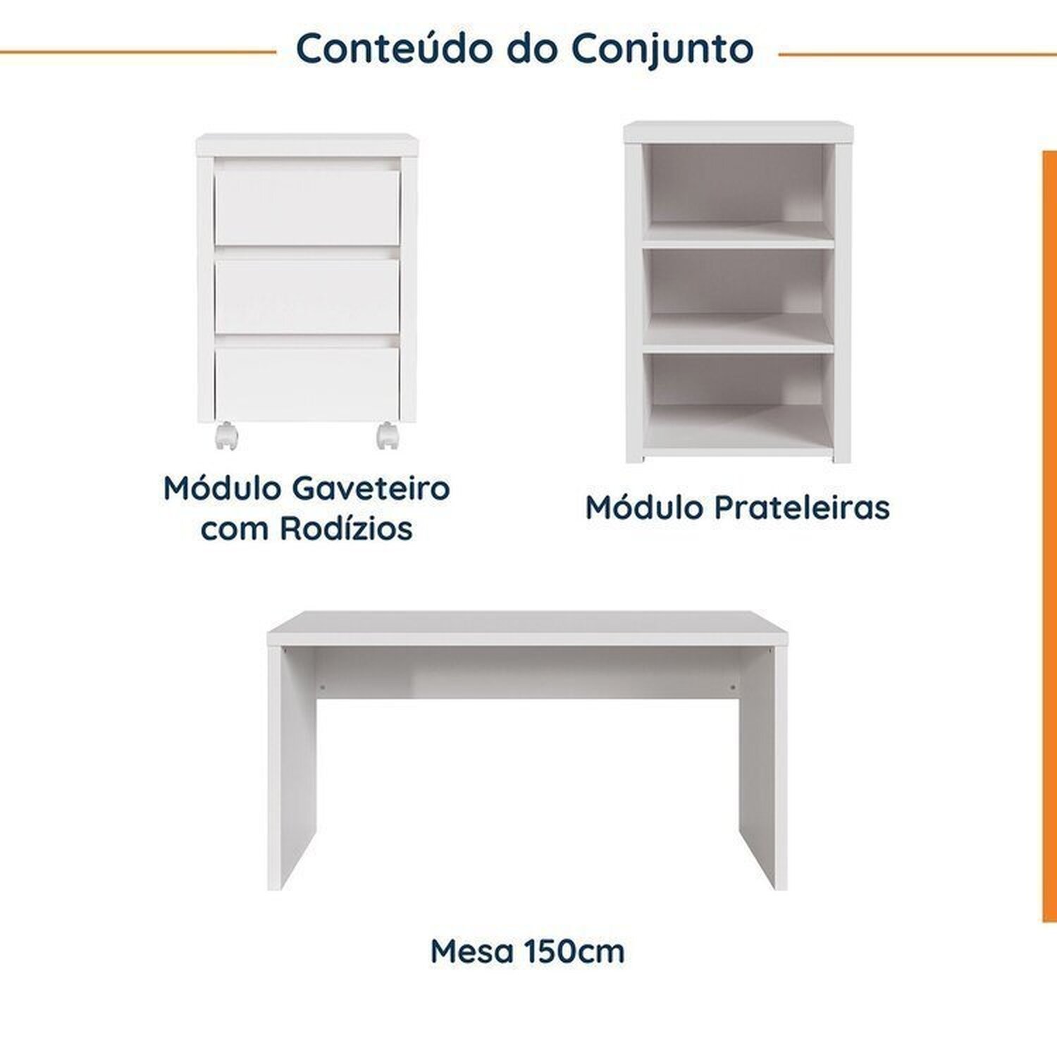 Mesa de Escritório 150cm com Gaveteiro com Rodízio e Prateleiras Ficus Cabecasa Madeiramadeira - 2