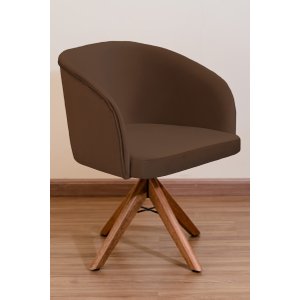 Poltrona Decorativa Redonda Pé Giratório de Madeira Cor:marrom